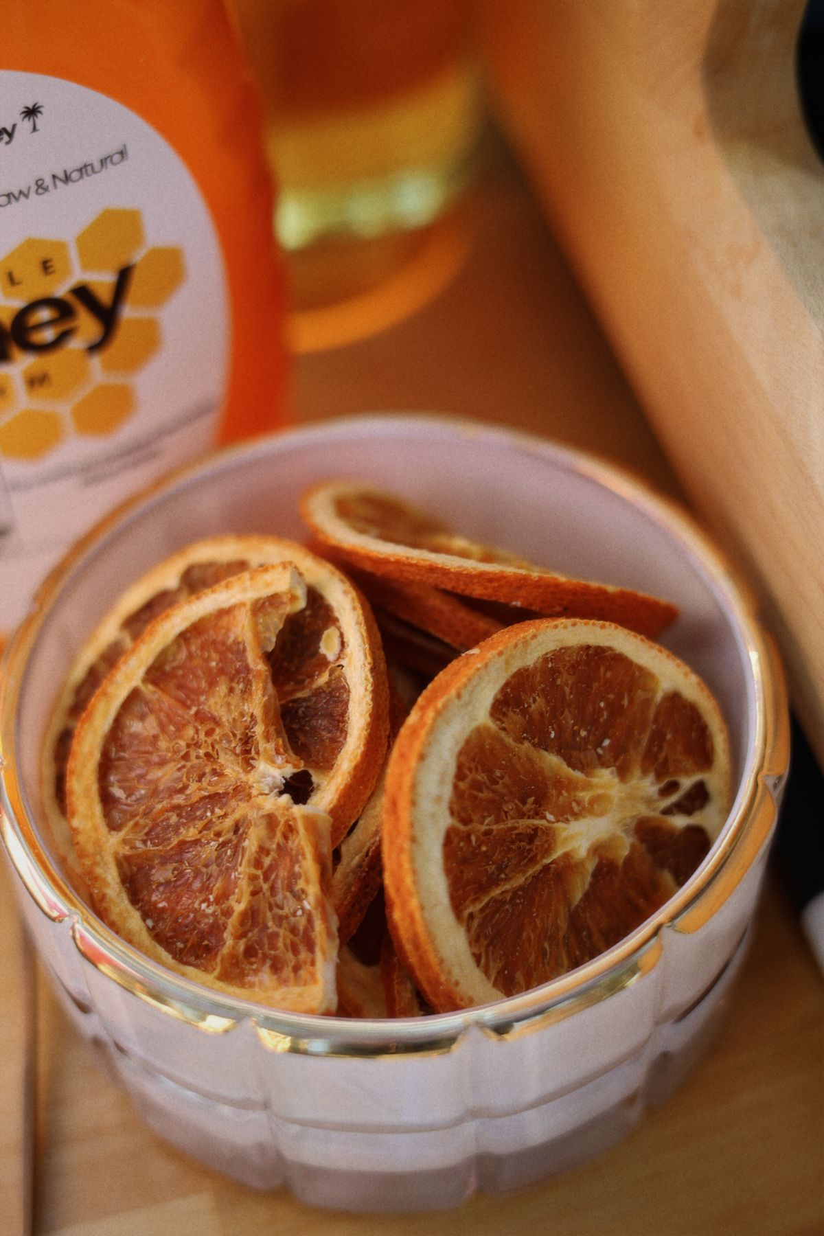 Dried orange slices used as drink garnish